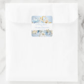 Romance Blue Floral Gold Wedding Shower Quadratischer Aufkleber (Tasche)