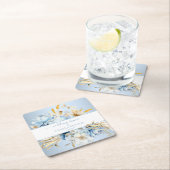 Romance Blue Floral Gold Wedding Shower Rechteckiger Pappuntersetzer (Vor Ort)