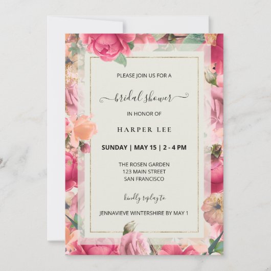 Romance Blush Pink Roses Garden Brautparty Einladung (Vorderseite)