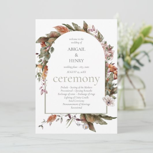 Romance Floral Wedding Programme Herbst Romance (Stehend Vorderseite)
