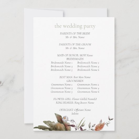 Romance Floral Wedding Programme Herbst Romance (Rückseite)