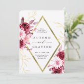 Romance Gold Frame Blumenhochzeit im Herbst Einladung (Stehend Vorderseite)