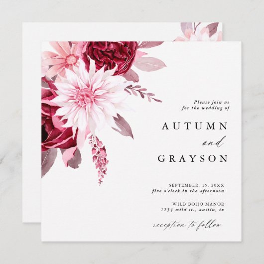 Romance Gold Frame Blumenhochzeit im Herbst Einladung (Vorne/Hinten)
