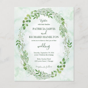 Romance Greenery Budget Hochzeitseinladungen