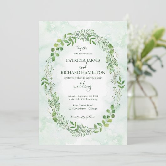 Romance Greenery Wedding Einladungen (Stehend Vorderseite)
