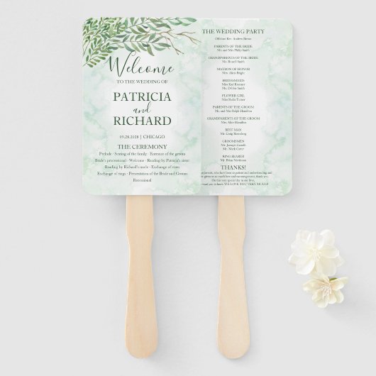 Romance Greenery Wedding Program Fächer (Vorne und Hinten)