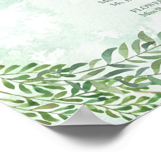 Romance Greenery Wedding Zeremony Program Board Poster (Ecke)