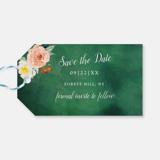 Romance in Bloom Wedding Save the Date Geschenkanhänger (Rückseite Horizontal)