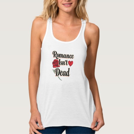 "Romance Isn't Dead" with Red Rose and Heart Tank Top (Vorderseite)