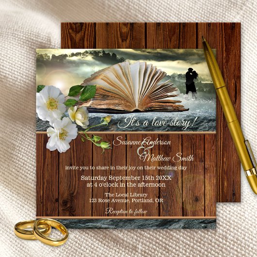 Romance Liebe Story Library Book Wedding Einladung