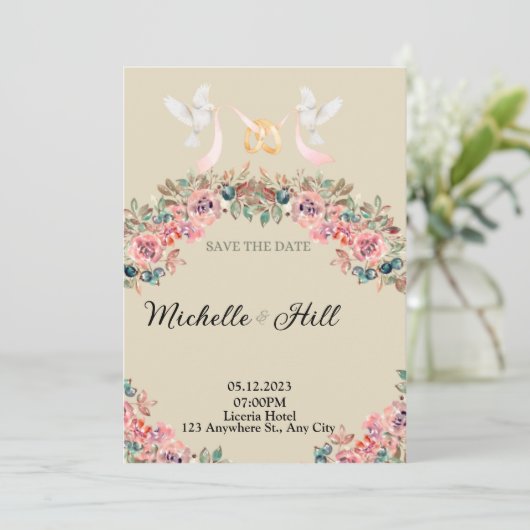 Romance Monogram Wedding initials Einladung (Stehend Vorderseite)