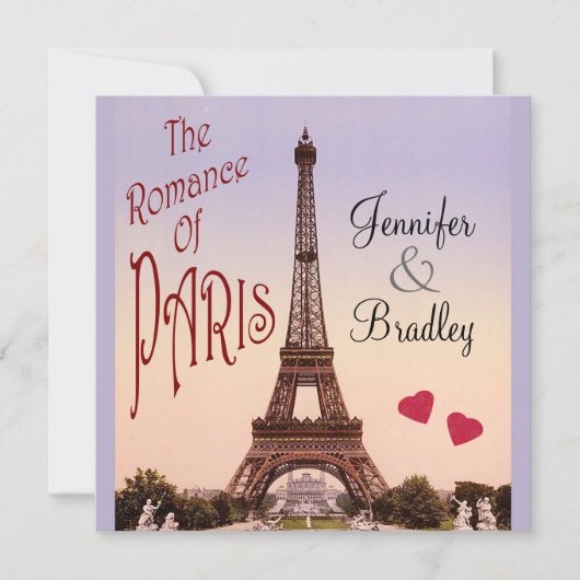 Romance Paris ~ Vintager Hochzeit Einladung (Vorderseite)