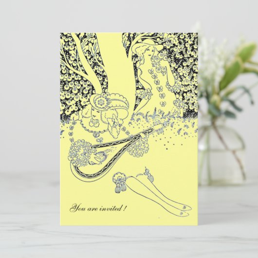 ROMANCE/ROMANTIC LOVERS BLACK YLLOW WEDDING PARTY EINLADUNG (Stehend Vorderseite)