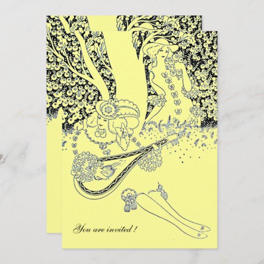 ROMANCE/ROMANTIC LOVERS BLACK YLLOW WEDDING PARTY EINLADUNG (Vorne/Hinten)