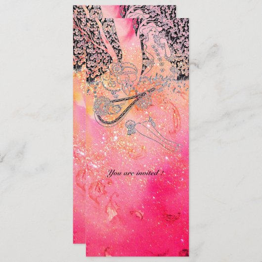 ROMANCE/ROMANTISCHE LIEBER IN PINK FUCHSIA GLITZER EINLADUNG (Vorne/Hinten)