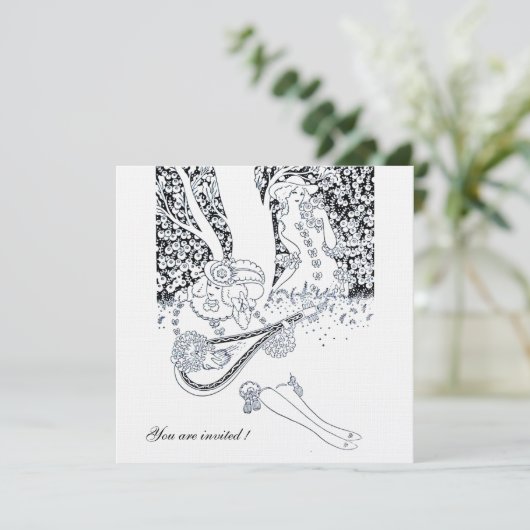 ROMANCE, ROMANTISCHE LIEBER SCHWARZ-WEISSE WEDING EINLADUNG (Stehend Vorderseite)