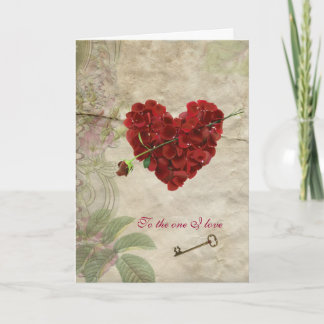 Romance Rose Petal Valentine Herz mit Schlüsselkar Feiertagskarte