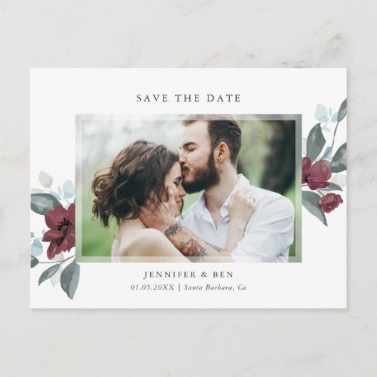 Romance Save the Date mit Blumenpostkarte Ankündigungspostkarte (Vorderseite)