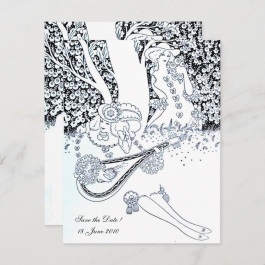 ROMANCE, SAVE THE DATE, schwarz und weiß Einladung (Vorne/Hinten)