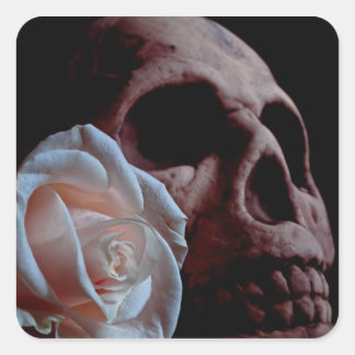 Romance - Skull and Peach Rose Quadratischer Aufkleber