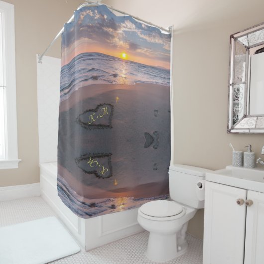 Romance Sunset Beach Heart Monogram Showvorhang Duschvorhang (Beispiel)