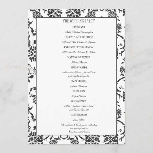 Romance Wedding Program Programm (Rückseite)