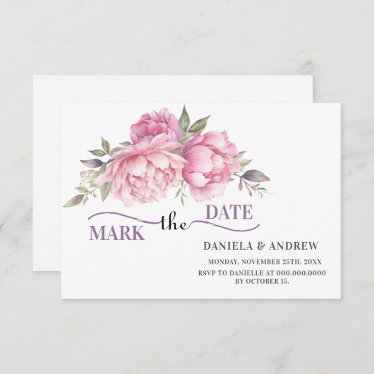 Romance Whispers Blush Pink Peony Save The Date (Vorne/Hinten)