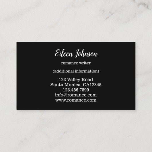Romance Writer oder Author Business Card Visitenkarte (Rückseite)