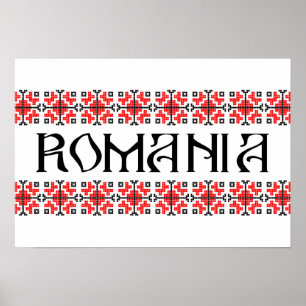 romania Land Symbol Name Text Folk Motif Tradit Poster