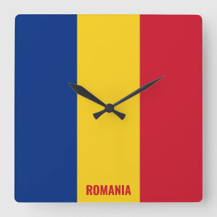 Romania National Flag Patriotic Quadratische Wanduhr