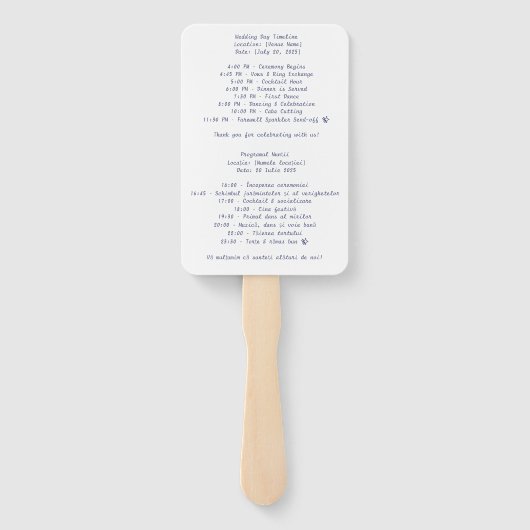 Romanian Bilingual Wedding Program Fan Rustic Fächer (Rückseite)