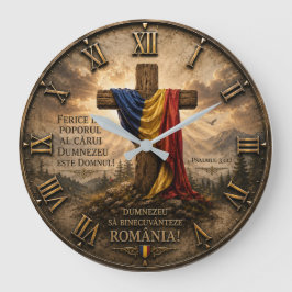 Romanian Christian Cross with Psalm 33:12 Bible Große Wanduhr
