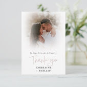 Romanische Skript Foto Gradienten Effekt Hochzeit Dankeskarte (Stehend Vorderseite)