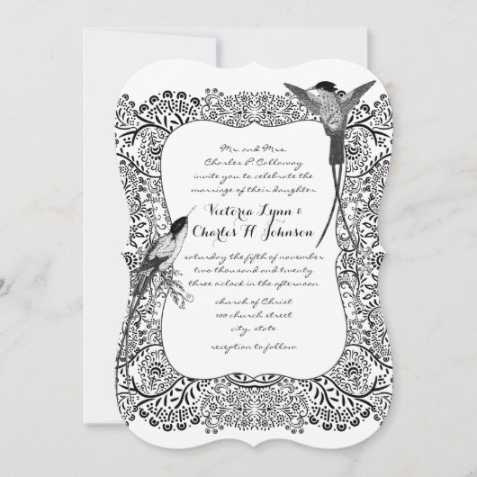Romanitsches Hummingbird Schwarz-Weiß-Muster Einladung (Vorderseite)
