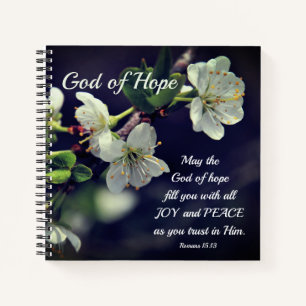 Romans 15:13 God of Hope White Flowers Notizblock