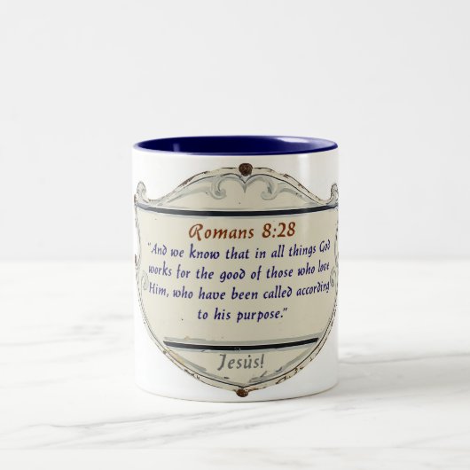 Romans 8:28 Shield Christian Coffee Mug Zweifarbige Tasse (Mittel)
