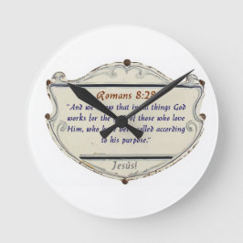 Romans 8:28 Shield Christian Wall Clock Runde Wanduhr