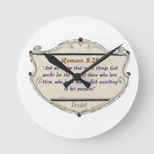 Romans 8:28 Shield Christian Wall Clock Runde Wanduhr (Vorderseite)