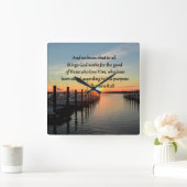 ROMANS 8:28 SONNENSET FOTO DESIGN QUADRATISCHE WANDUHR (Zuhause)