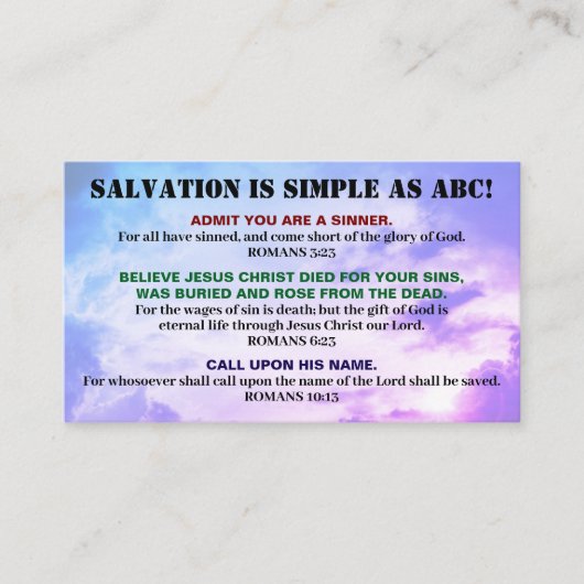 Romans Road Gospel ABC Christlich Bibel KJV Visitenkarte (Vorderseite)