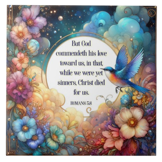 Romans Verse Scripting Art Nouveau Floral Ostern Fliese (Vorderseite)