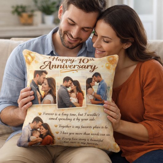Romantic 10th Anniversary Couple Photo Collage Kissen