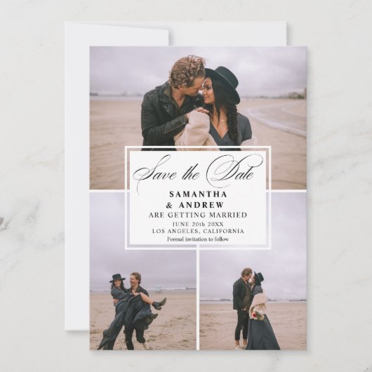 Romantic 4 photos collage save the date wedding (Vorderseite)