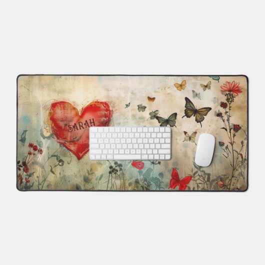 Romantic and Whimsical Hearts and Butterfly Schreibtischunterlage (Tastatur & Maus)