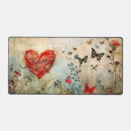 Romantic and Whimsical Hearts and Butterfly Schreibtischunterlage