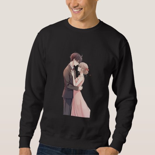 Romantic Anime Couple Embrace T-Shirt Sweatshirt (Vorderseite)