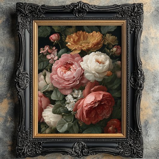Romantic Antique Dark Moody Floral Art Print  Poster