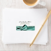 Romantic Aqua Blue Bow Wedding Label Adressaufkleber (Insitu)
