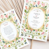 Romantic Art Nouveau Tulip & Hearts Gold Wedding Einladung