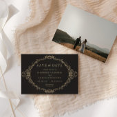 Romantic Baroque Ornate Frame Black Photo Save The Date